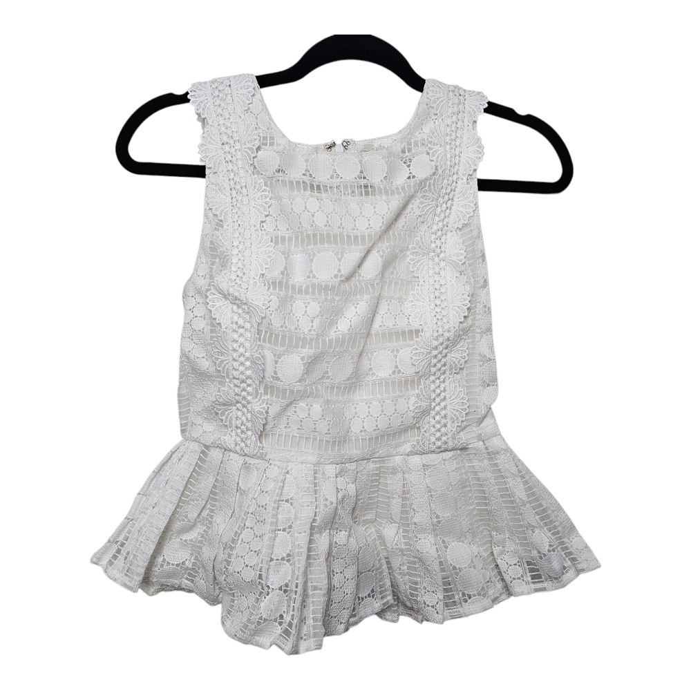 J.O.A. White Crochet Lace Peplum Ruffle Sleeveless Blouse Top Extra Small XS